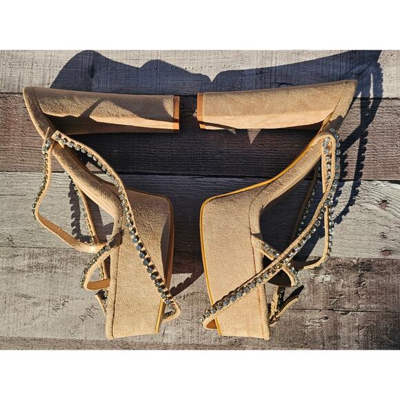 LULUS Pink Suede Crystal Rhinestone Chunky Platform Heels Shoes Women's 10 - Picture 4 of 11